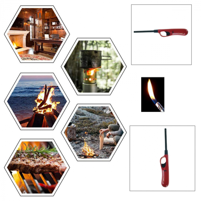 Bricheta cu gaz, BRB00047 Red, reincarcabila, pentru aprins focul, rosie [4]