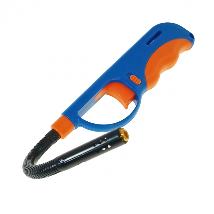 Bricheta cu gaz si aprinzator antivant, gat flexibil, rezervor reincarcabil, buton blocare, lungime 28 cm, albastru cu portocaliu [1]