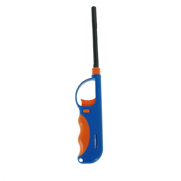 Bricheta cu gaz si aprinzator antivant, gat flexibil, rezervor reincarcabil, buton blocare, lungime 28 cm, albastru cu portocaliu [2]
