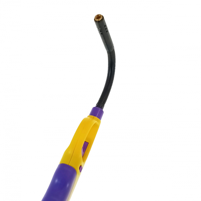 Bricheta cu gaz si aprinzator antivant, gat flexibil, rezervor reincarcabil, buton blocare, lungime 28 cm, galben cu mov [3]