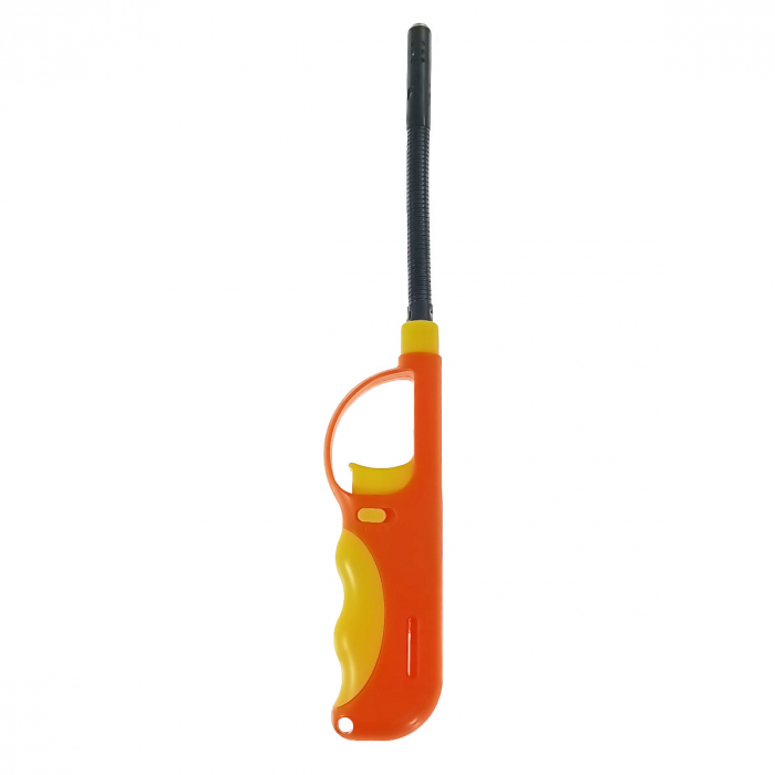 Bricheta cu gaz si aprinzator antivant, gat flexibil, rezervor reincarcabil, buton blocare, lungime 28 cm, portocaliu cu galben [1]