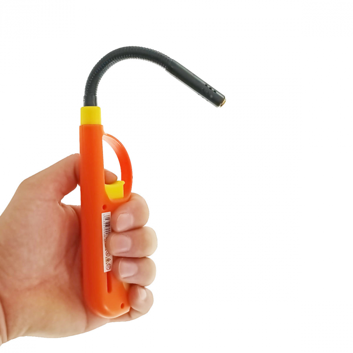 Bricheta cu gaz si aprinzator antivant, gat flexibil, rezervor reincarcabil, buton blocare, lungime 28 cm, portocaliu cu galben [3]