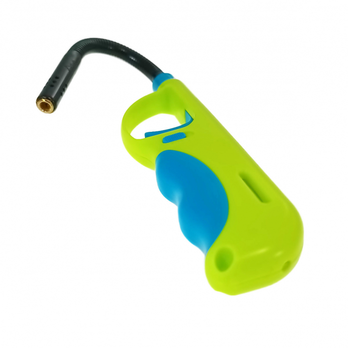 Bricheta cu gaz si aprinzator antivant, gat flexibil, rezervor reincarcabil, buton blocare, lungime 28 cm, verde cu albastru [3]