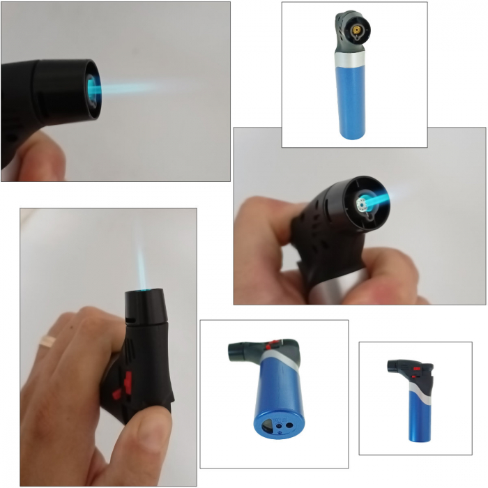 Bricheta cu gaz si aprinzator antivant, rezervor reincarcabil, buton blocare, flacara reglabila, lungime 12 cm, albastra [3]