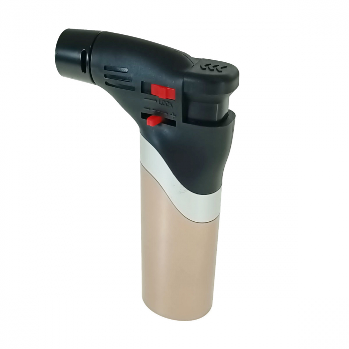 Bricheta cu gaz si aprinzator antivant, rezervor reincarcabil, buton blocare, flacara reglabila, lungime 12 cm, bej [1]