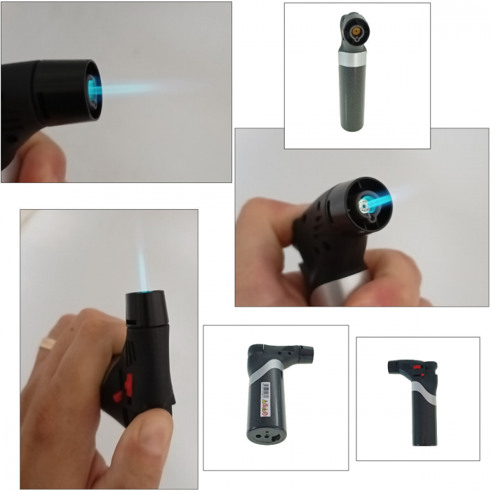 Bricheta cu gaz si aprinzator antivant, rezervor reincarcabil, buton blocare, flacara reglabila, lungime 12 cm, neagra [3]
