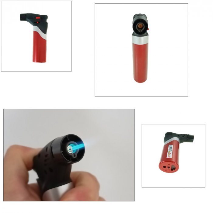 Bricheta cu gaz si aprinzator antivant, rezervor reincarcabil, buton blocare, flacara reglabila, lungime 12 cm, rosie [5]