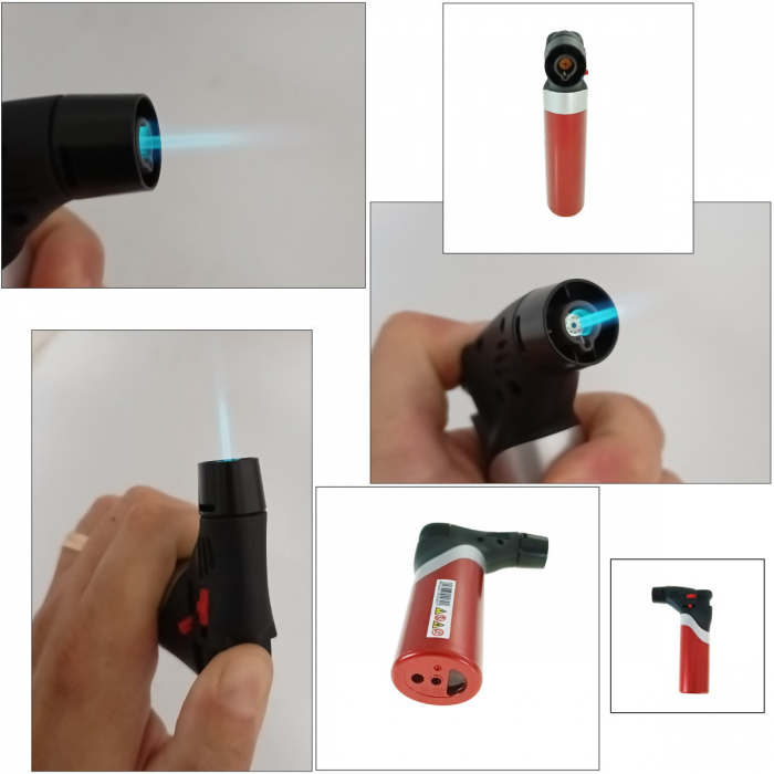 Bricheta cu gaz si aprinzator antivant, rezervor reincarcabil, buton blocare, flacara reglabila, lungime 12 cm, rosie [3]