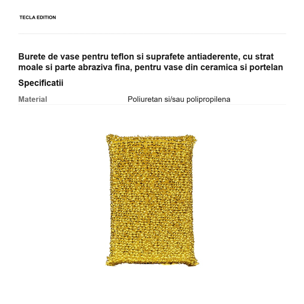Burete de vase pentru teflon si suprafete antiaderente, cu strat moale si parte abraziva fina, pentru vase din ceramica si portelan [3]