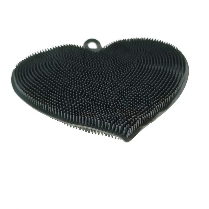 Burete din silicon pentru spalare, multifunctional, dimensiuni 130 x 128 x 9 mm, forma inimioara, 41749, gri [2]