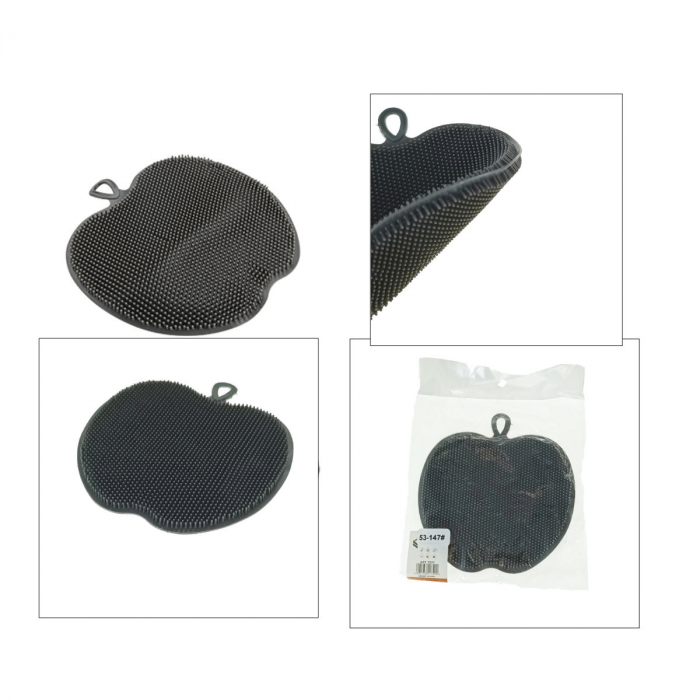 Burete din silicon pentru spalare, multifunctional, dimensiuni 125 x 120 x 9 mm, forma mar, 41749, gri [3]