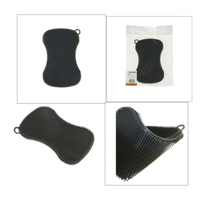 Burete din silicon pentru spalare, multifunctional, dimensiuni 130 x 81 x 9 mm, forma perna, 41749, gri [3]