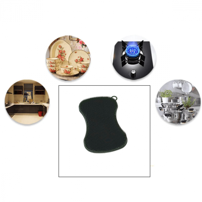 Burete din silicon pentru spalare, multifunctional, dimensiuni 130 x 81 x 9 mm, forma perna, 41749, gri [5]