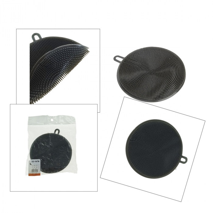 Burete din silicon pentru spalare, multifunctional, dimensiuni 113 x 113 x 9 mm, forma tip cerc, 41749, gri [3]