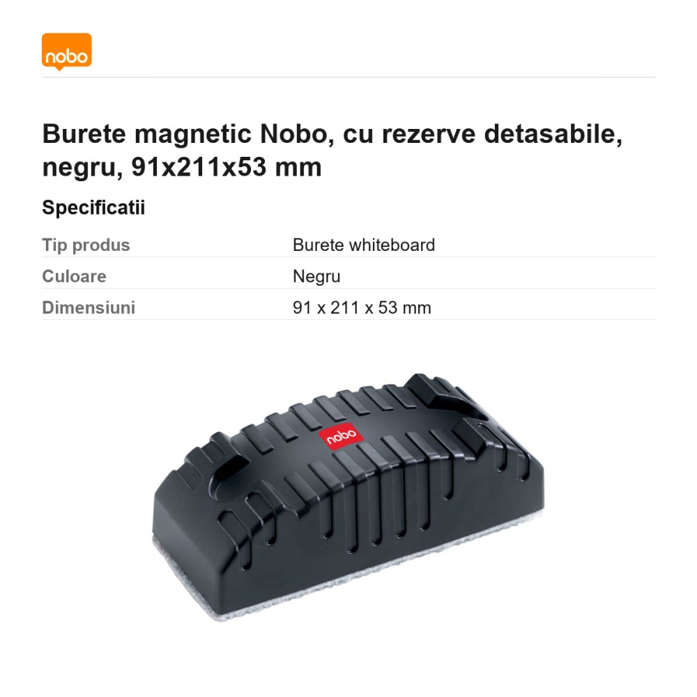 Burete magnetic Nobo, cu rezerve detasabile, negru, 91x211x53 mm [3]