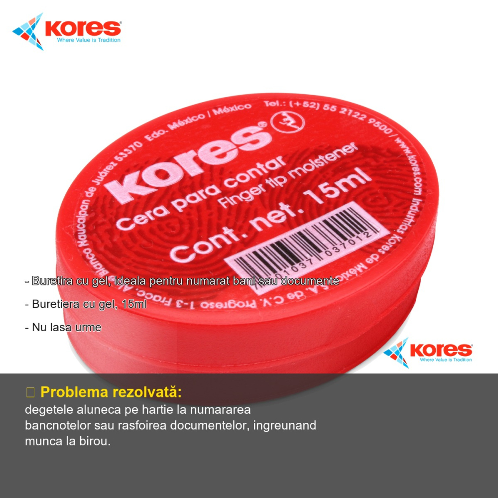 Buretiera cu gel Kores 15ml, fara miros, pentru numarat bani si documente [2]
