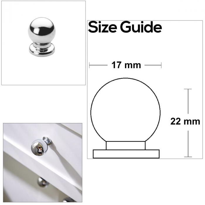 Buton pentru mobila, din metal, forma sferica, diametru 17 mm, MOB-67029, inaltime 22 mm, argintiu [2]