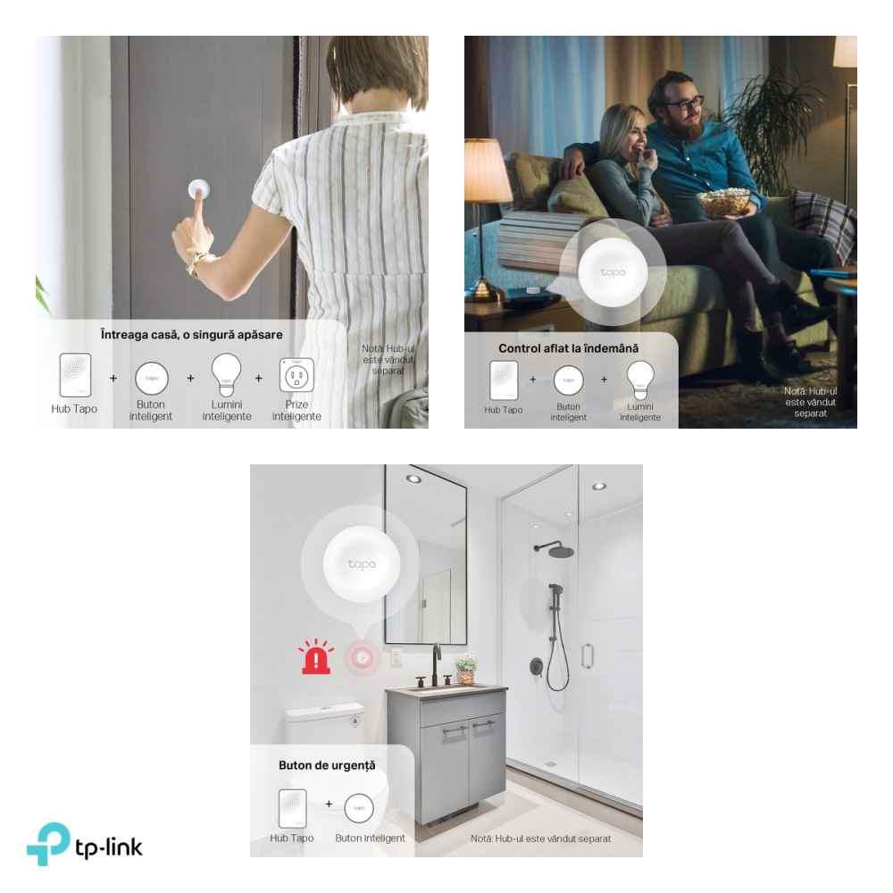 Buton smart TP-Link Tapo S200B, 868 MHz, necesita hub Tapo, apasare, dublu click si rotire, baterie CR2032, alb [5]