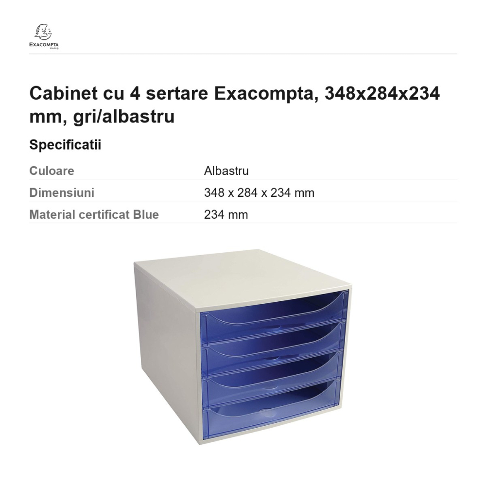 Cabinet cu 4 sertare Exacompta, 348x284x234 mm, gri/albastru [3]