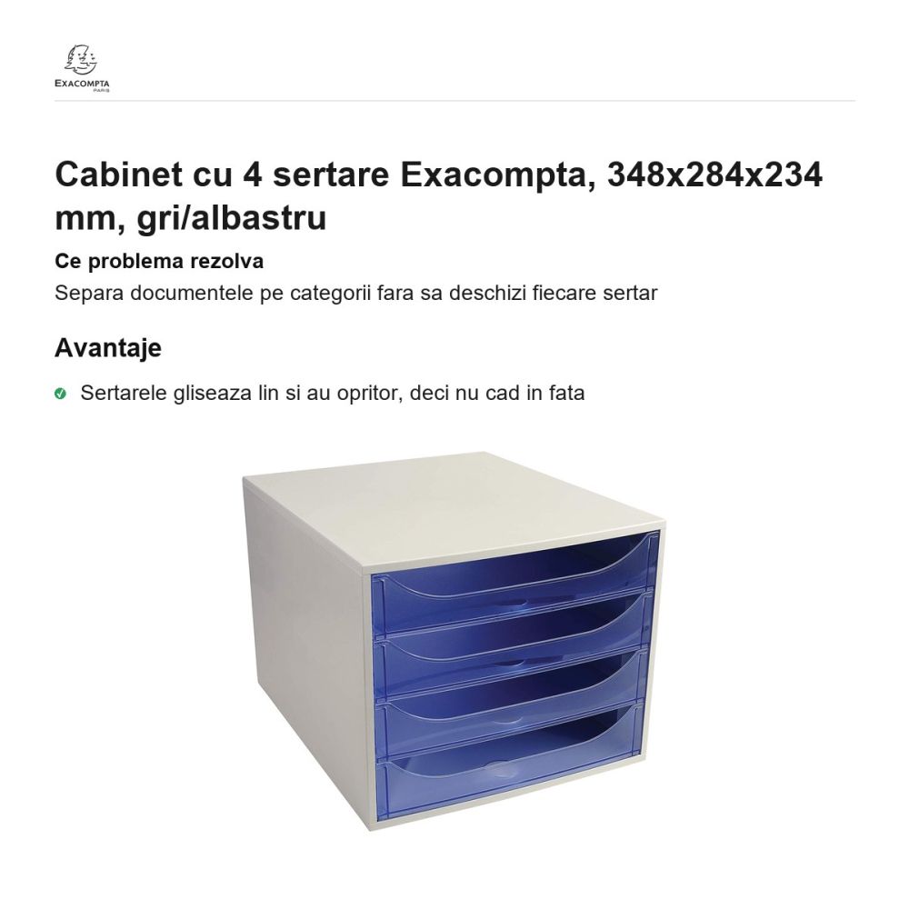 Cabinet cu 4 sertare Exacompta, 348x284x234 mm, gri/albastru [2]