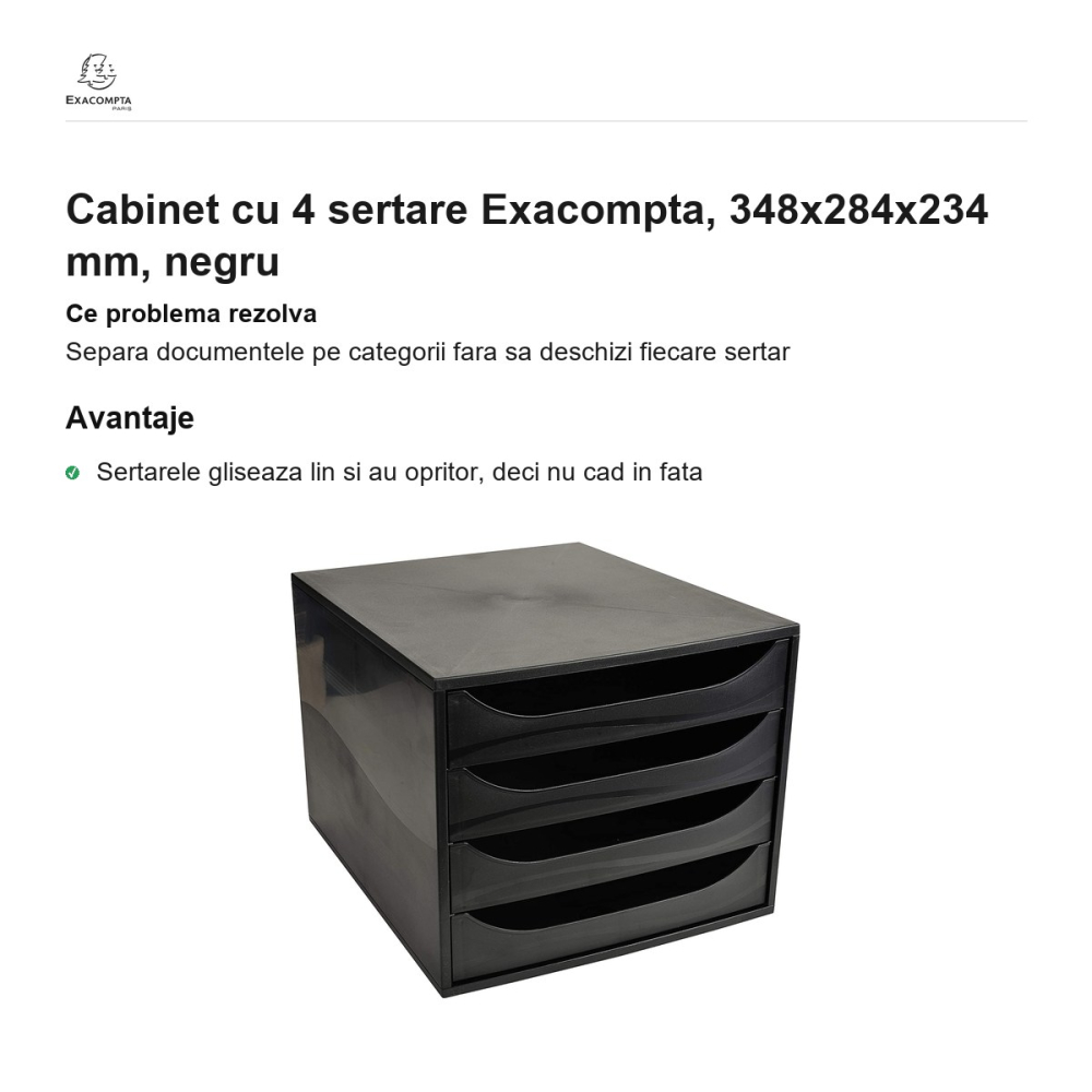 Cabinet cu 4 sertare Exacompta, 348x284x234 mm, negru [2]