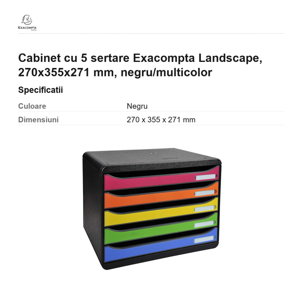 Cabinet cu 5 sertare Exacompta Landscape, 270x355x271 mm, negru/multicolor [3]