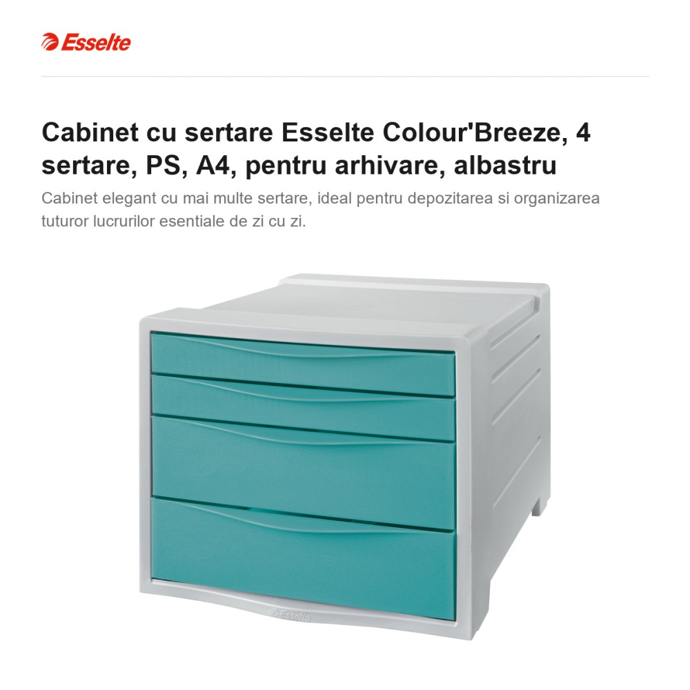 Cabinet cu sertare Esselte Colour'Breeze, 4 sertare, PS, A4, pentru arhivare, albastru [2]