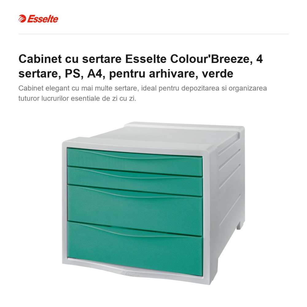 Cabinet cu sertare Esselte Colour'Breeze, 4 sertare, PS, A4, pentru arhivare, verde [2]