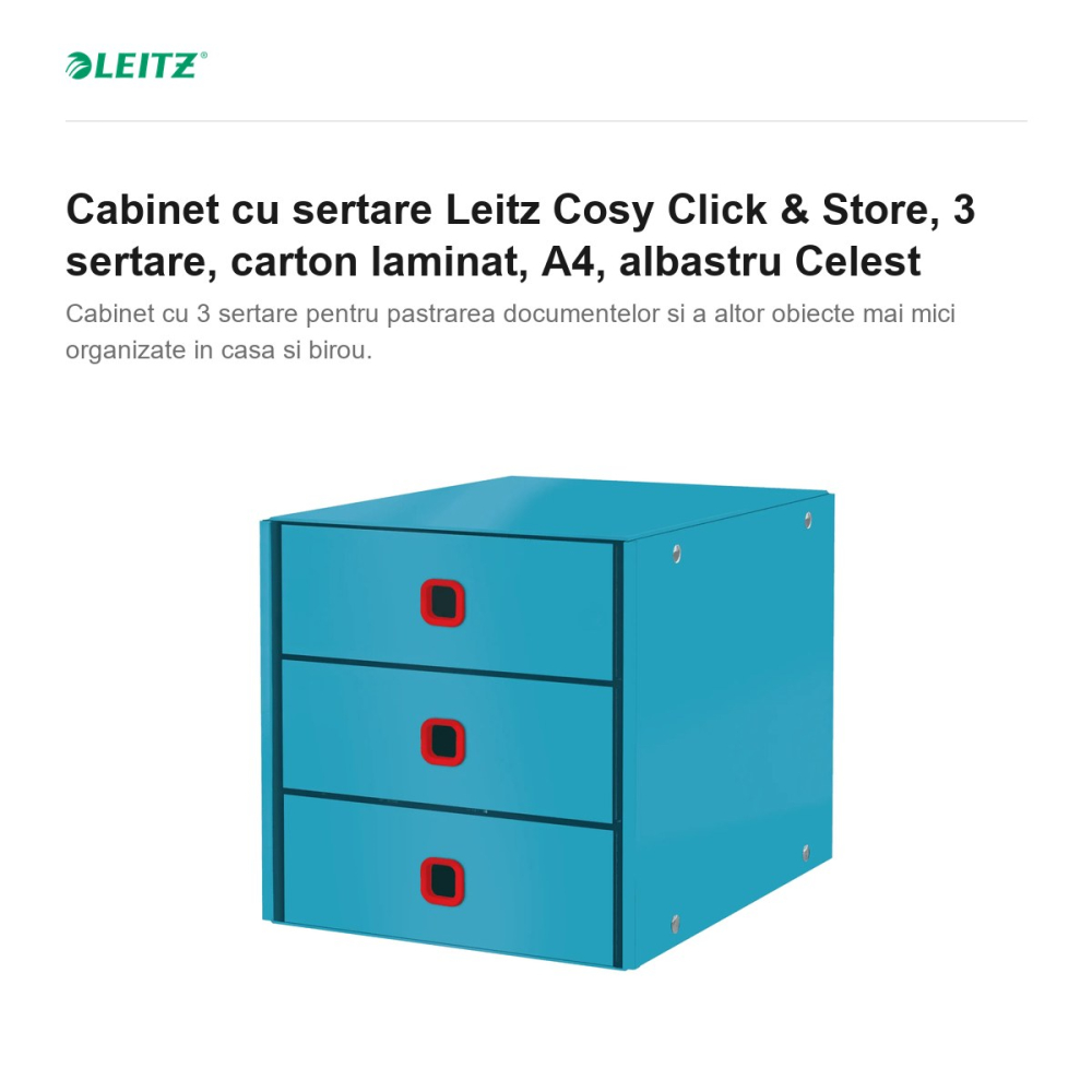 Cabinet cu sertare Leitz Cosy Click & Store, 3 sertare, carton laminat, A4, albastru Celest [2]
