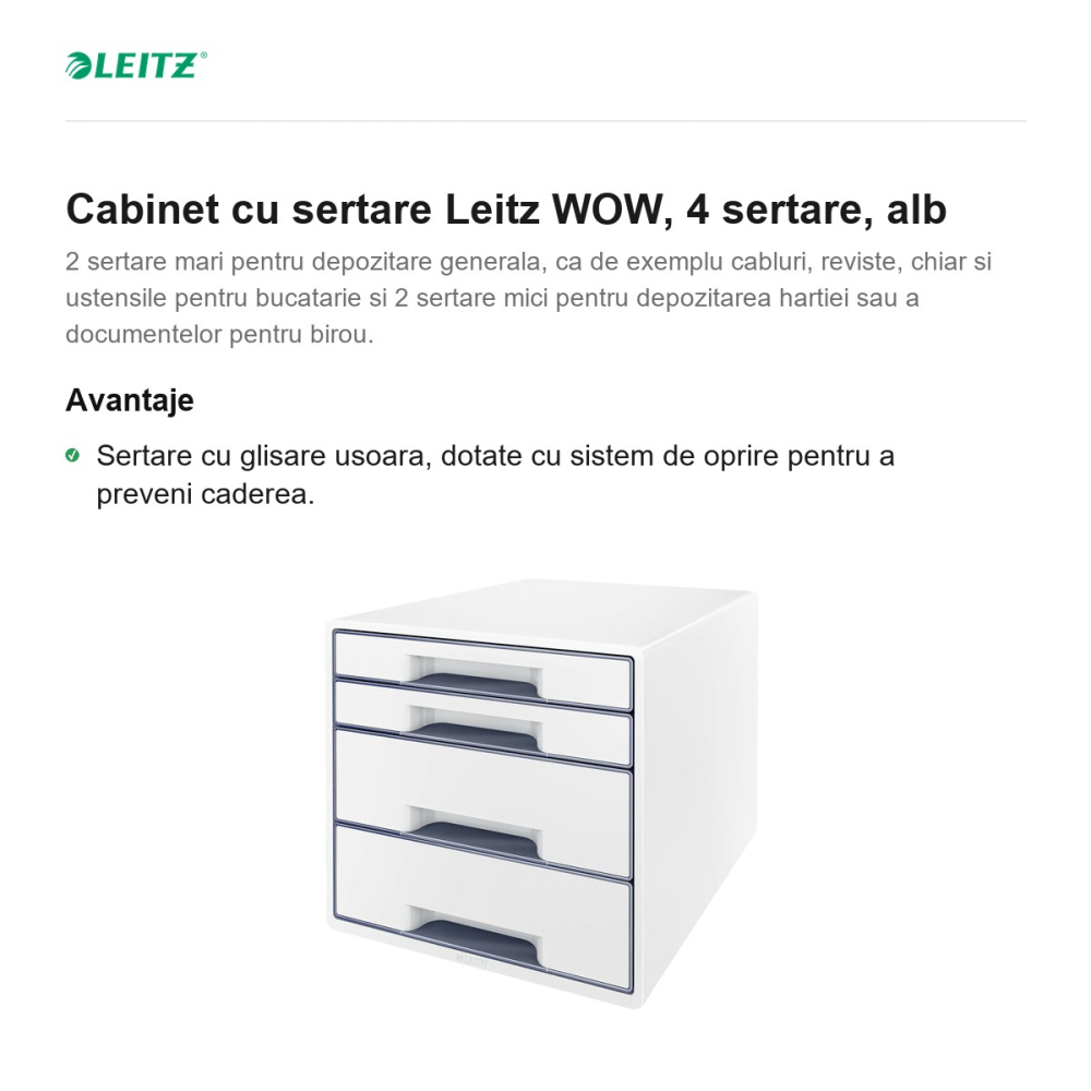 Cabinet cu sertare Leitz WOW, 4 sertare, alb [2]
