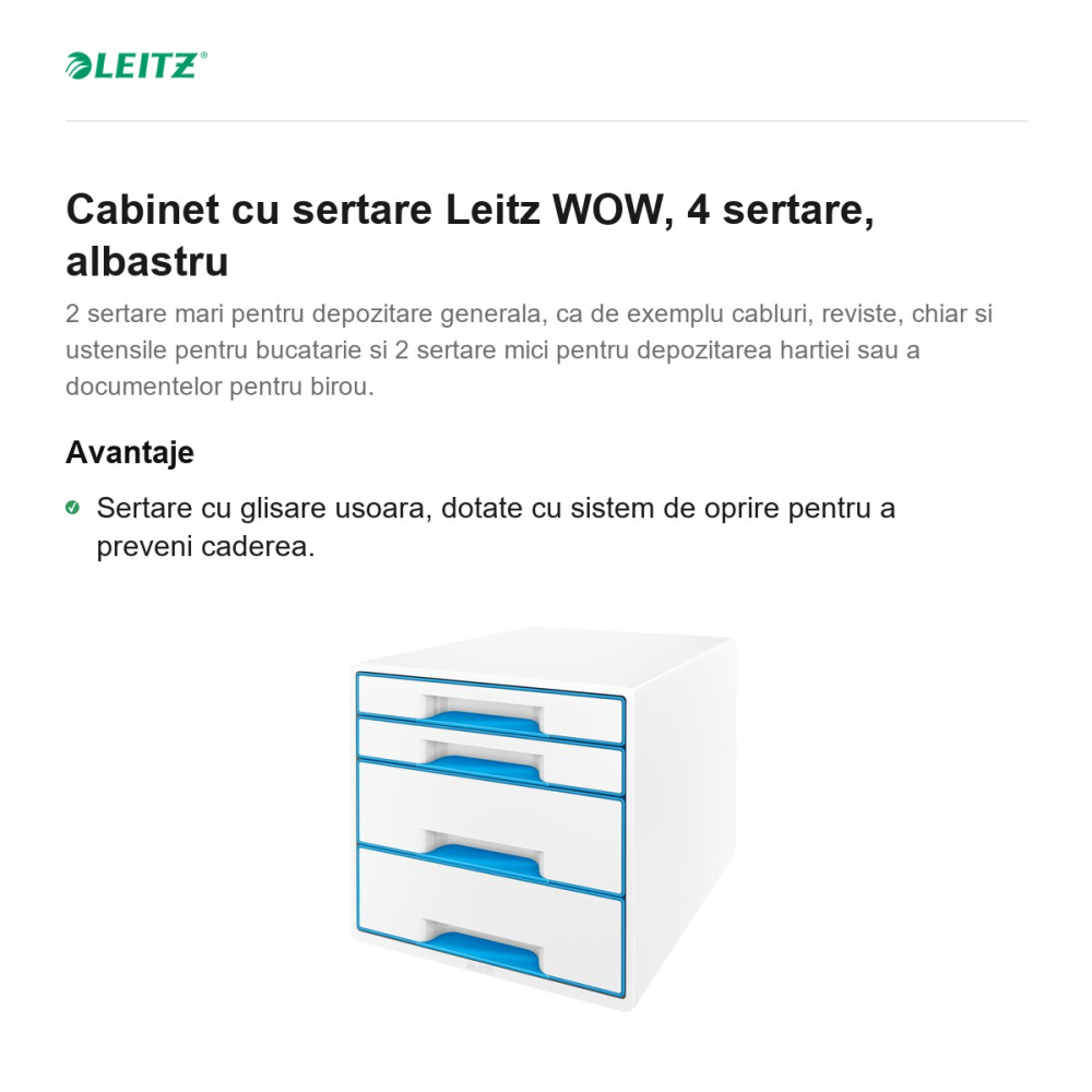 Cabinet cu sertare Leitz WOW, 4 sertare, albastru [2]