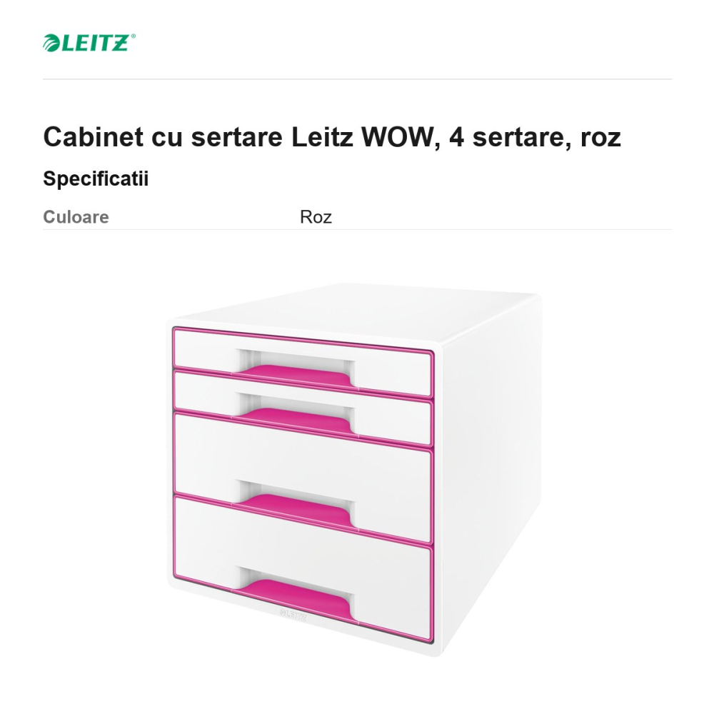 Cabinet cu sertare Leitz WOW, 4 sertare, roz [3]