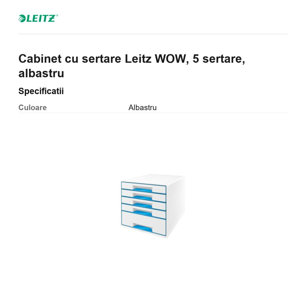 Cabinet cu sertare Leitz WOW, 5 sertare, albastru [3]