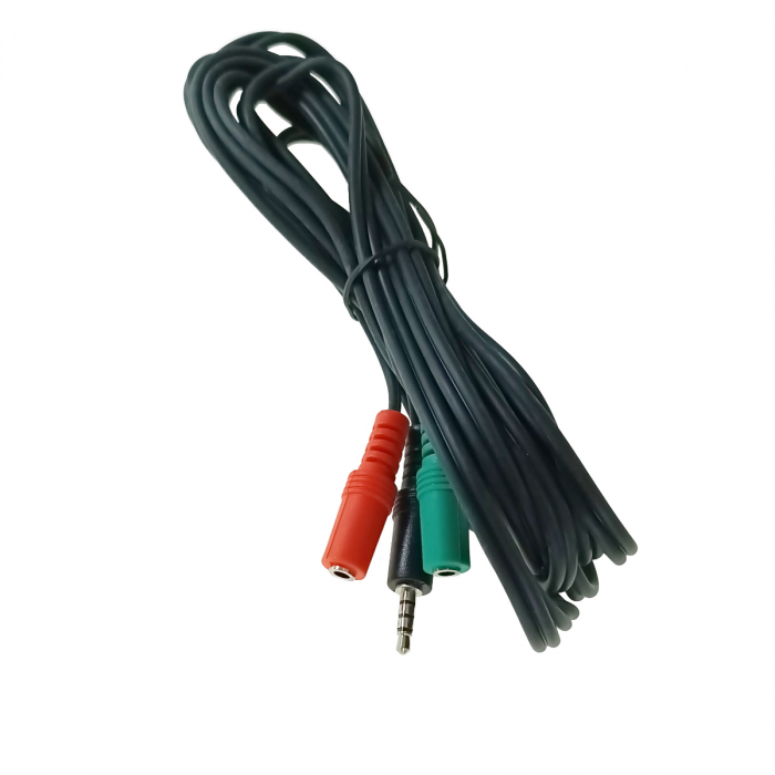 Cablu adaptor audio Jack 3,5 mm tata 4 pini la 2 x Jack 3,5 mm 3 pini mama, 3,5m lungime, negru [2]