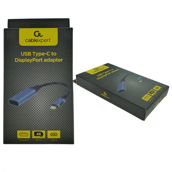 Cablu adaptor, convertor video, USB tip C tata la DisplayPort mama, Cablexpert 12136, lungime 15cm, negru [5]