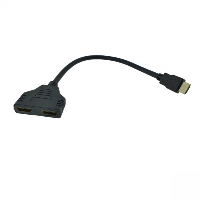 Cablu adaptor HDMI splitter, conector HDMI tata la 2 porturi HDMI mama, ADAPTHDMI, pasiv, 25 cm, negru [1]