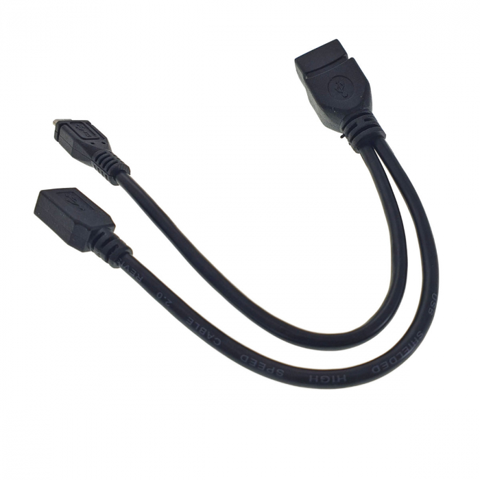 Cablu adaptor OTG, Cablexpert 06730, USB 2.0 mama la microUSB 2.0 tata si microUSB 2.0 mama, lungime 15cm, negru [2]