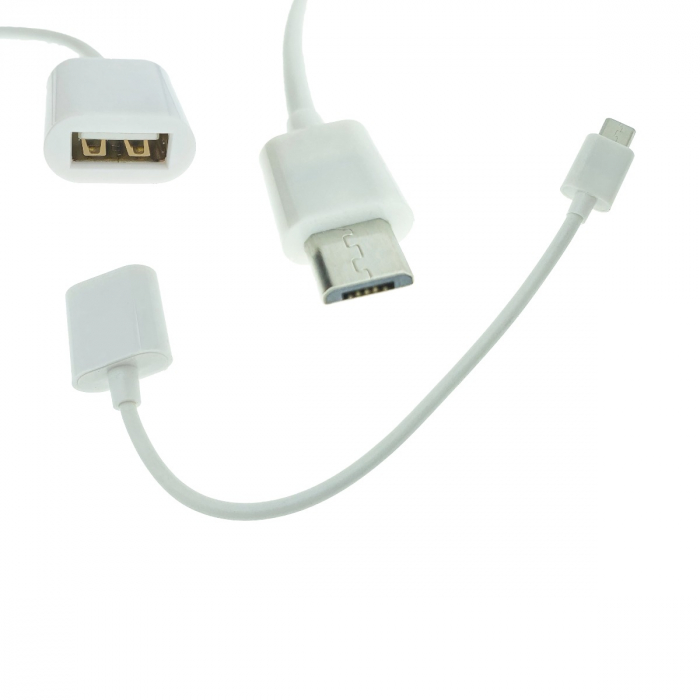 Cablu adaptor OTG USB 2.0 mama la microUSB tata, 12 cm, alb [2]