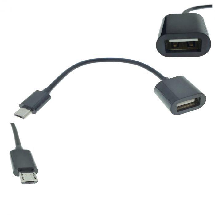 Cablu adaptor OTG USB 2.0 mama la microUSB tata, 12 cm, negru [2]