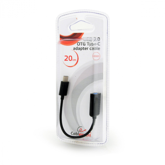 Cablu adaptor OTG USB 2.0 mama la USB tip C tata, Cablexpert 10011, lungime 20 cm, in blister, negru [3]