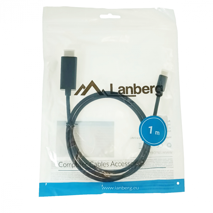 Cablu adaptor USB-C tata la HDMI tata, USB 3.2 gen.2, HDMI 2.0, Lanberg 43676, FHD-144Hz, 4K-60Hz, 18Gb/s, 100cm, negru [4]