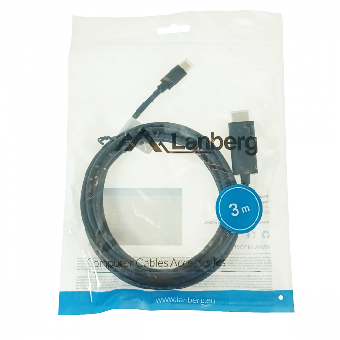 Cablu adaptor USB-C tata la HDMI tata, USB 3.2 gen.2, HDMI 2.0, Lanberg 43678, FHD-144Hz, 4K-60Hz, 18Gb/s, 300cm, negru [4]