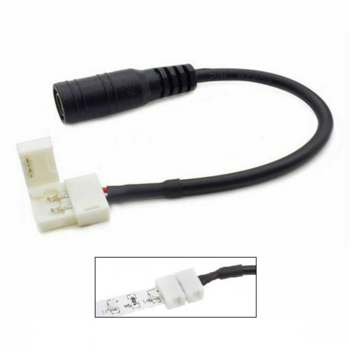 Cablu alimentare benzi Led 8mm, cu conector 2.1/5.5mm mama la conexiune 2 pini, lungime 15cm, negru [3]