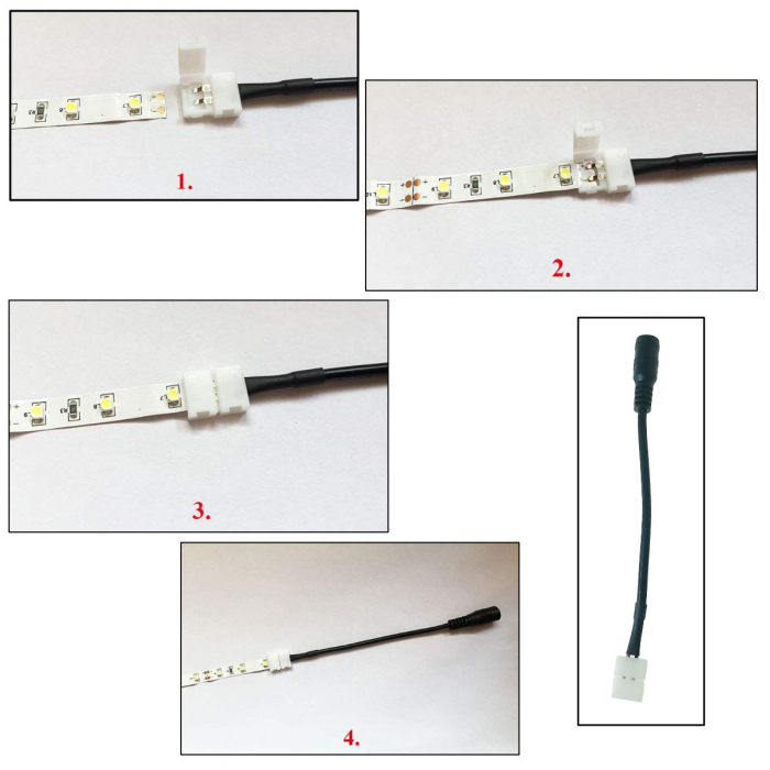 Cablu alimentare benzi Led 8mm, cu conector 2.1/5.5mm mama la conexiune 2 pini, lungime 15cm, negru [4]