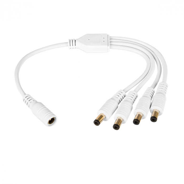 Cablu alimentare splitter 1 la 4, 5.5x2.1 mm, PR-2647-W, 30cm, CC/DC, pentru strip LED, camere, alb [1]