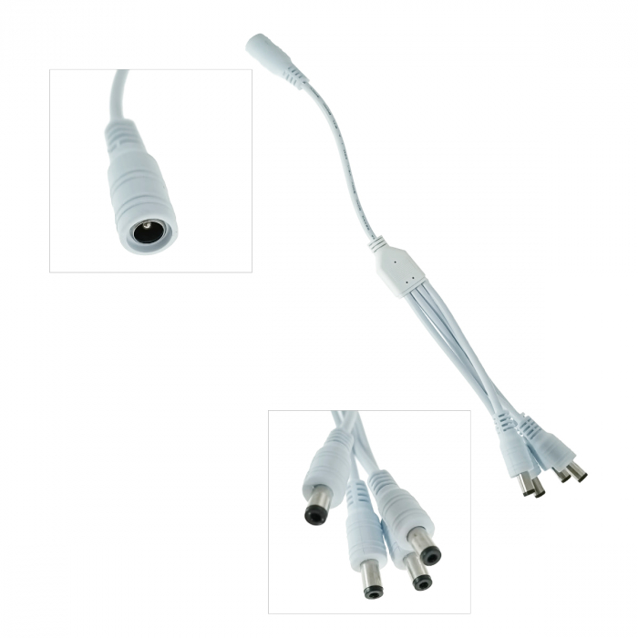 Cablu alimentare splitter 1 la 4, 5.5x2.1 mm, PR-2647-W, 30cm, CC/DC, pentru strip LED, camere, alb [3]