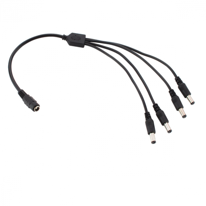 Cablu alimentare splitter 1 la 4, 5.5x2.1 mm, PR-5584-BK, 40cm, CC/DC, pentru strip LED, camere, negru [1]