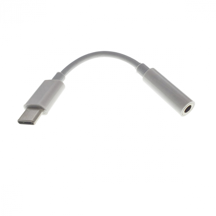 Cablu audio adaptor jack 3.5mm mama la USB Tip C tata, casti audio si microfon, alb [1]