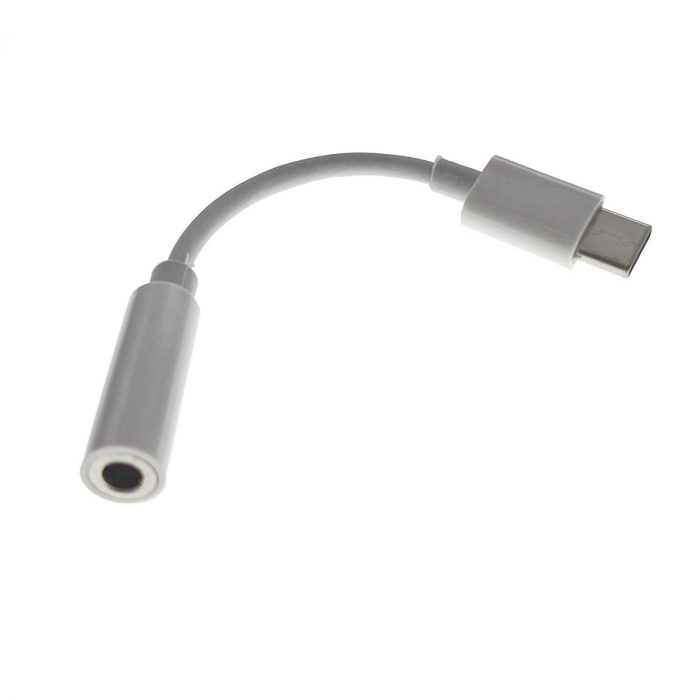Cablu audio adaptor jack 3.5mm mama la USB Tip C tata, casti audio si microfon, alb [3]