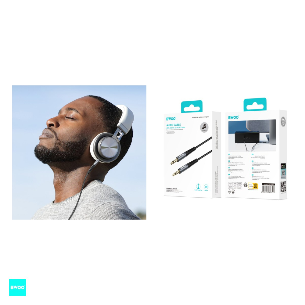 Cablu audio AUX, BO-AUX064, lungime 100cm, conectori jack 3.5mm tata-tata cu carcasa din aliaj aluminiu, invelis exterior din nailon impletit, in blister, negru [5]